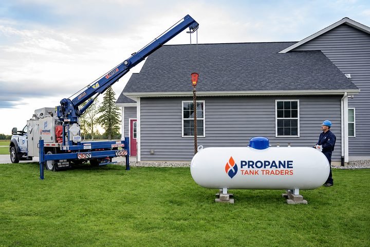 Residential propane tank installation at a home