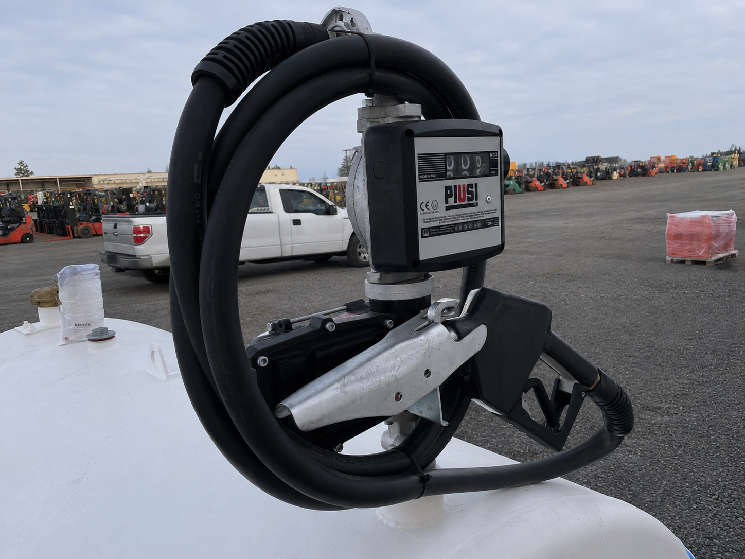 655 gallon bunded skid mounted gasoline fuel tank with transfer pump and nozzle - view 2