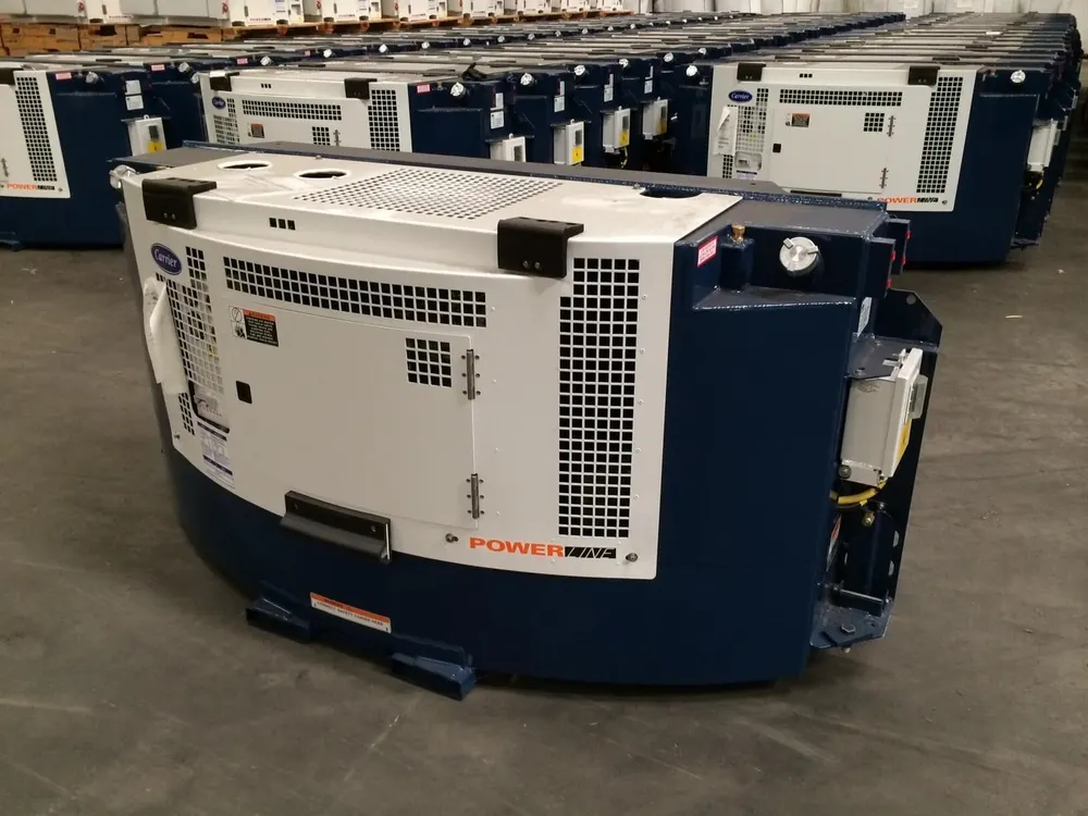 Carrier Transicold PowerLINE 69RG15 clip-on generator set on a refrigerated container