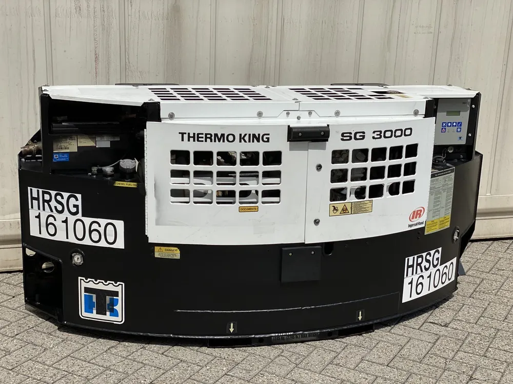 Thermo King SG-3000 clip-on genset mounted on the front of a refrigerated container